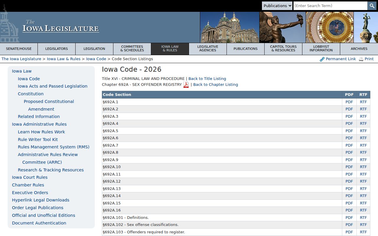 Iowa law governing Grundy County sex offender registry profiles